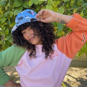 Lisa Says Gah Winona Organic Terry Sweatshirt - Colorblock Pink Green Orange